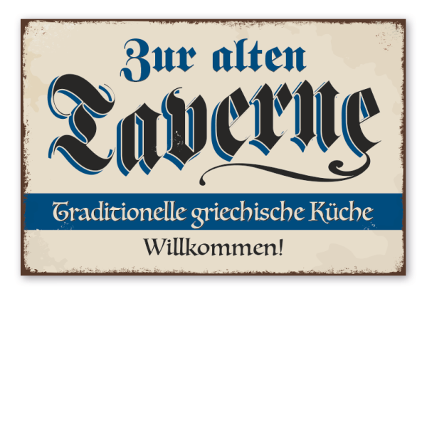 Retro Schild Zur alten Taverne. Traditionelle Küche. Willkommen