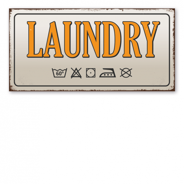 Retroschild / Vintage-Schild Laundry - Wäscherei - mit Pflegesymbolen