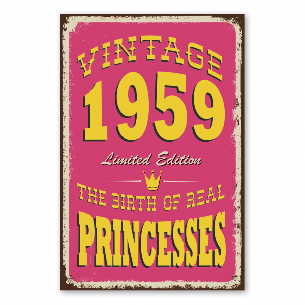 Retroschild / Vintage-Schild Prinzessin - mit individueller Jahresangabe