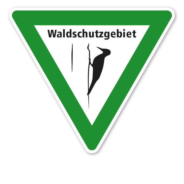 Verkehrsschild Waldschutzgebiet - Specht mit Text – VZ-PR-259
