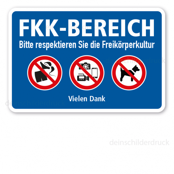 Verbotsschild FKK-Bereich - Bitte respektieren Sie die Freikörperkultur - mit Verbotszeichen - Kombi