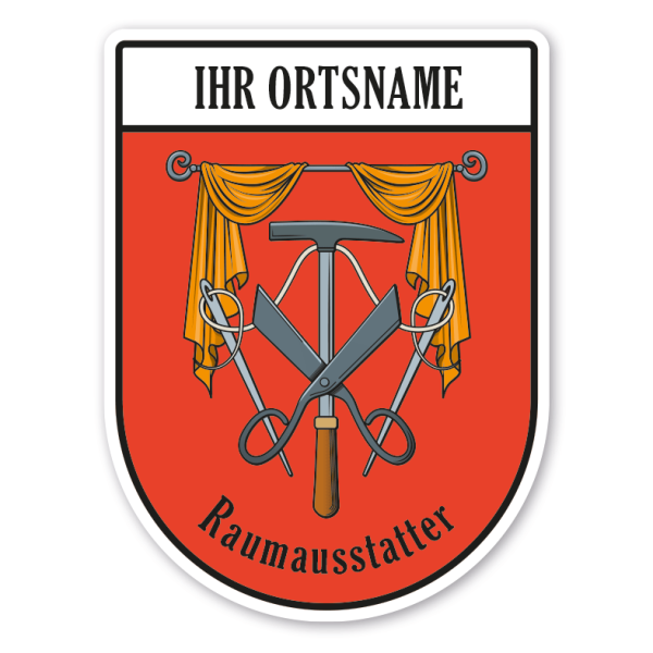 Maibaumschild / Zunftwappen Raumausstatter mit Zunftnamen, Ortsnamen oder Ihrem Wunschtext - Wappen BL