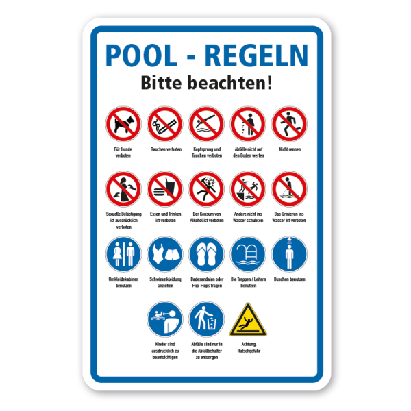 Schild Pool-Regeln – Hinweise und Verhaltensregeln an Pools – ohne Infektionsschutzgebote