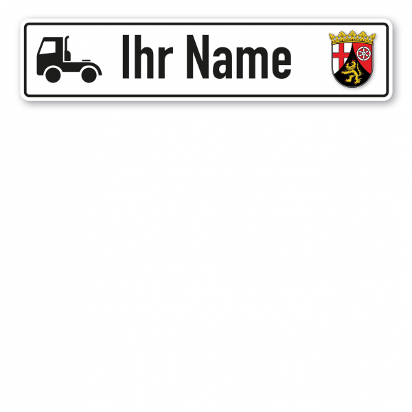 Truck / LKW - Schild mit Wunschtext und Bundeslandwappen - Rheinland-Pfalz