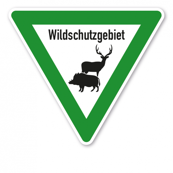 Verkehrsschild Wildschutzgebiet - Wildschwein und Hirsch mit Text – VZ-PR-32