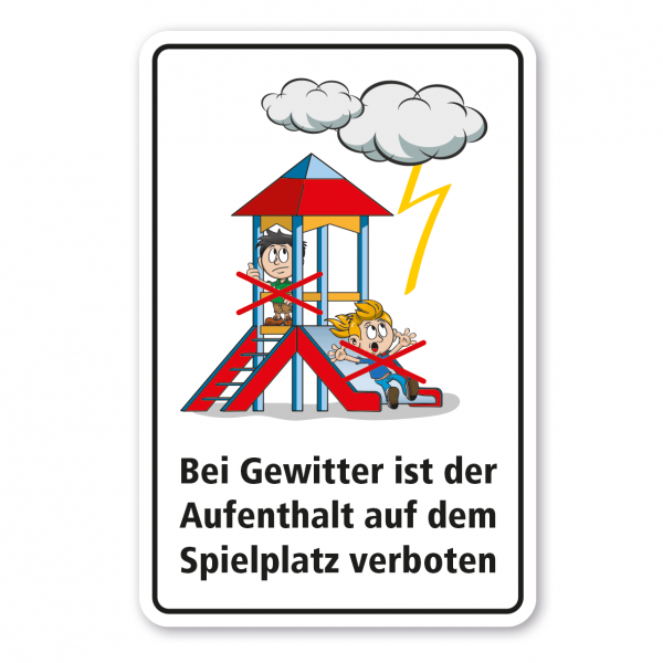 Spielplatz-Zusatzschild Bei Gewitter ist der Aufenthalt auf dem Spielplatz verboten - Schilderserie SP-01