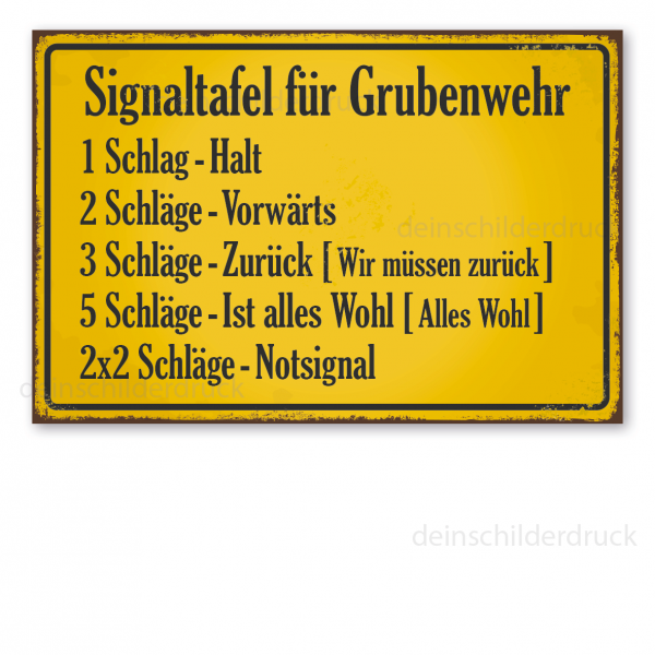 Bergbauschild Signaltafel für Grubenwehr - in Retro-Ausführung