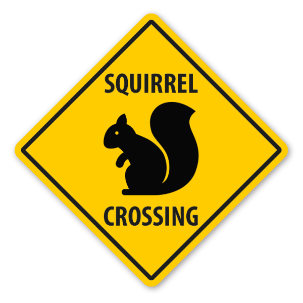 Warnschild Squirrel (Eichörnchen) crossing - mit und ohne Text
