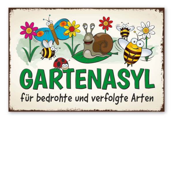 Retro Gartenschild Gartenasyl für bedrohte und verfolgte Arten