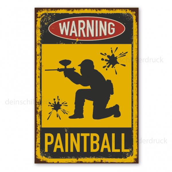 Retro Schild Warning Paintball