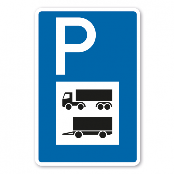 Parkplatzschild Parken LKW und Anhänger – mit großem Piktogramm - Verkehrsschild