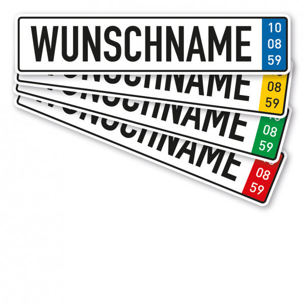 Fun - Parkplatzschild mit Wunschnamen und Geburtsdatum in 4 Farbvarianten