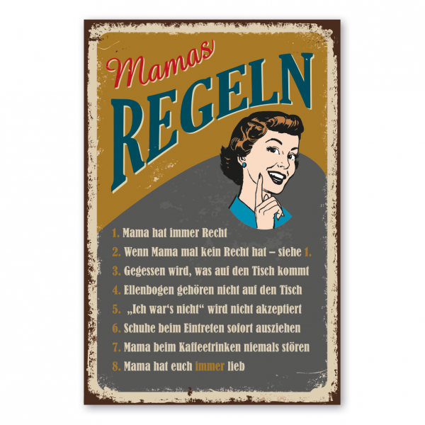 Retroschild / Vintage-Schild Mamas Regeln