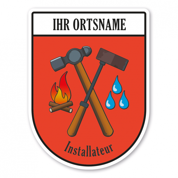 Maibaumschild / Zunftwappen Installateur - Heizungsbauer - Sanitär mit Zunftnamen, Ortsnamen oder Ihrem Wunschtext - Wappen BL