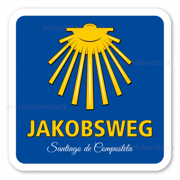 Wegweiser Jakobsweg - Santiago de Compostela - mit Jakobsmuschel – geradeaus