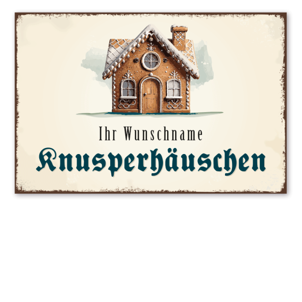Retro Schild Knusperhäuschen - mit Ihrem Wunschnamen