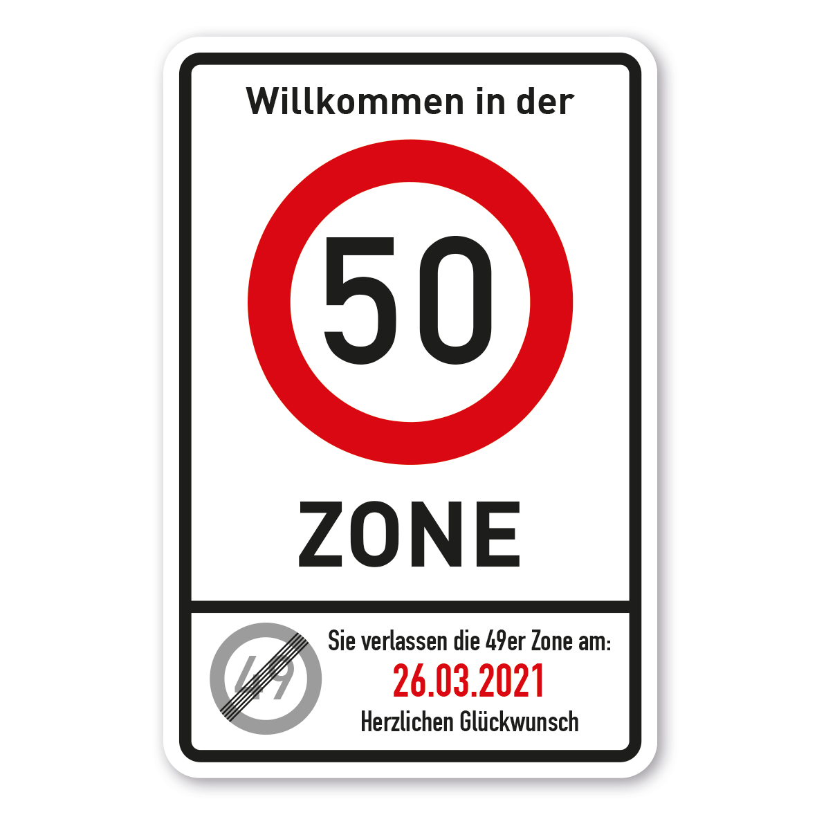 FunSchild / Dekoschild / Geburtstagsschild Willkommen in der 50er Zone