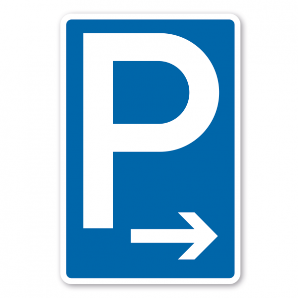 Parkplatzschild Parken mit rechtsweisendem Pfeil - Verkehrsschild