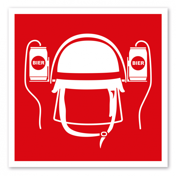 Brandschutzzeichen Standort Bierhelm - Feuerwehrhelm mit Getränkehalter – falls man einen Brand hat