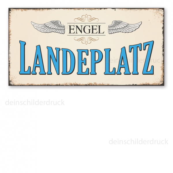 Retro Schild Engel - Landeplatz 02 - mit Flügeln