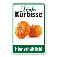 Verkaufsschild Frische Kürbisse - Hier erhältlich Verkaufsschild Frische Kürbisse - Hier erhältlich