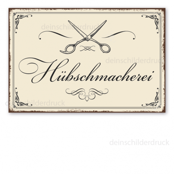 Retro Schild Hübschmacherei - mit Schere