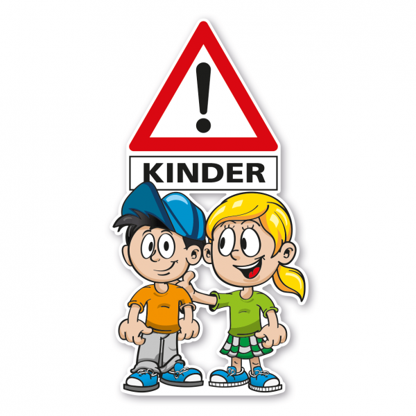 Kinderschild als Standfigur - Achtung Kinder - mit 2 Kindern - Schilderserie SP-01