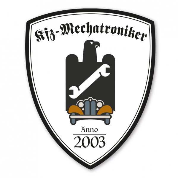 Maibaumschild / Zunftwappen Kfz-Mechatroniker - Kfz-Mechaniker mit Zunftnamen, Gründungsjahr oder Ihrem Wunschtext - Wappen W