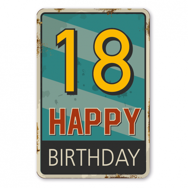 Retroschild / Vintage-Schild Happy Birthday - Geburtstagsschild mit individueller Jahresangabe