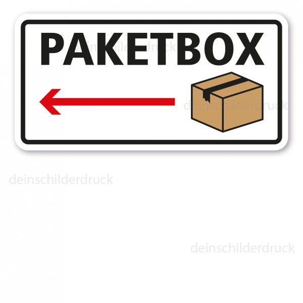 Schild für Paketzusteller - Paketbox - mit Richtungspfeil