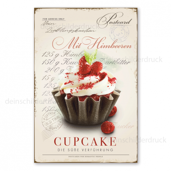 Retro Schild im Stil einer nostalgischen Postkarte - Postcard - Cupcake - Mein Lieblingskuchen - auch mit Ihrem Wunschtext