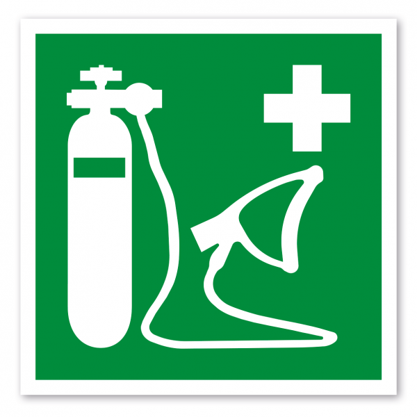 Rettungszeichen Medizinisches Sauerstoffkit - Wiederbelebungsgerät - ISO 7010 - E0028