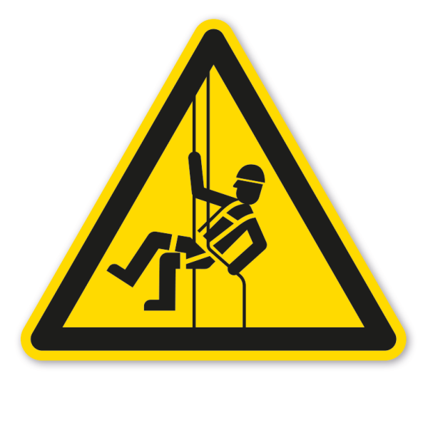 Warnzeichen Warnung vor Höhenarbeiten am Seil - Industriekletterer