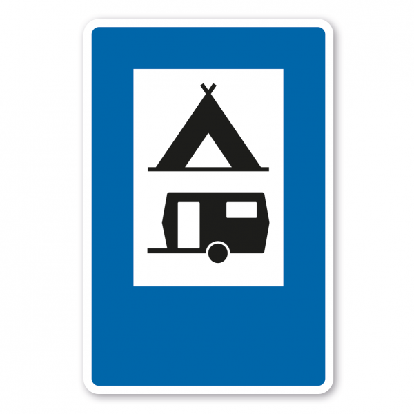 Parkplatzschild Campingzeichen und Wohnwagen – mit großem Piktogramm - Verkehrsschild