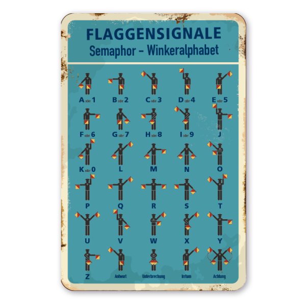 Retro Schild Flaggensignale - Semaphor Alphabet - Winkeralphabet