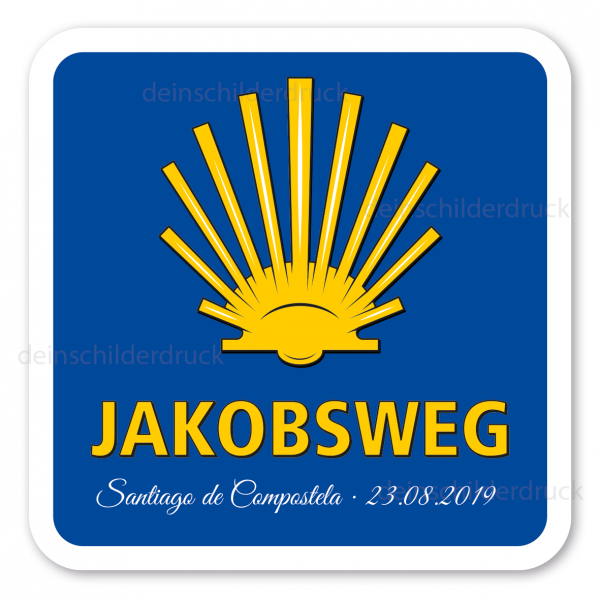 Erinnerungsschild Jakobsweg - Santiago de Compostela - mit Jakobsmuschel und Ihrem Datumseindruck