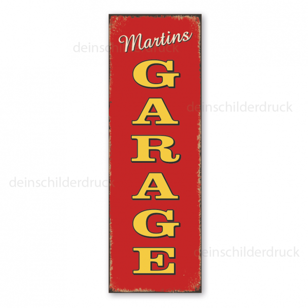 Schild für Garagen und Werkstätten in Retro-Ausführung - mit Ihrem Namenseindruck