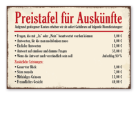 FunSchild / Dekoschild Preistafel für Auskünfte FUNT62