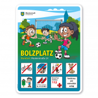 Spielplatzschild - Bolzplatzschild mit 8 frei zu wählenden Piktogrammen - Tor – Schilderserie SP-01 Spielplatzschild - Bolzplatzschild mit 8 frei zu wählenden Piktogrammen - Tor – Schilderserie SP-01