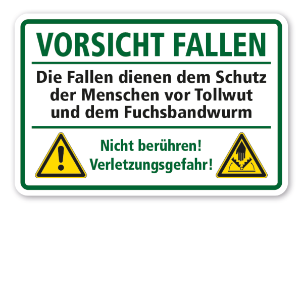 Warnschild Vorsicht Fallen - Nicht berühren - Verletzungsgefahr