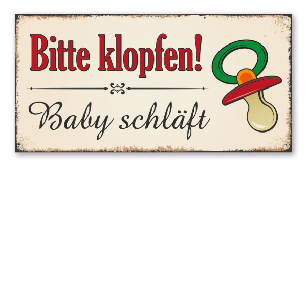 Retroschild / Vintage-Schild Bitte klopfen - Baby schläft