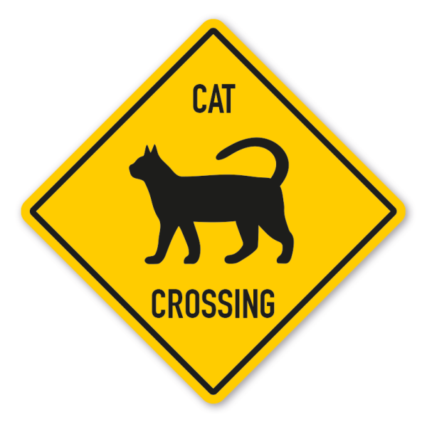 Warnschild Cat (Katze) crossing - mit und ohne Text