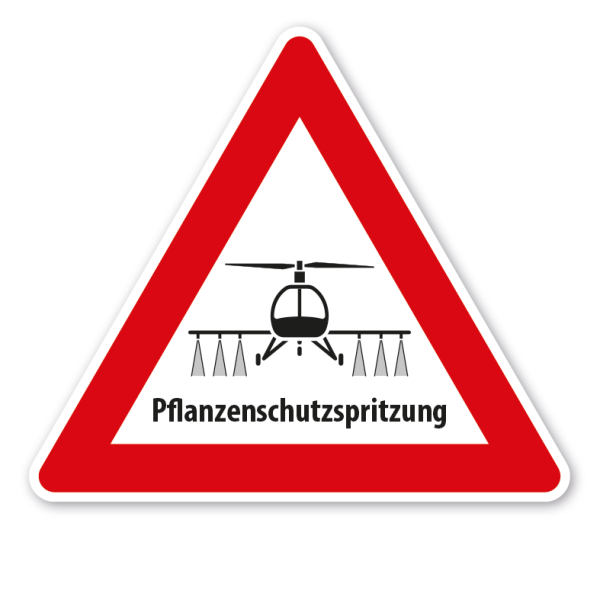 Verkehrsschild Achtung Pflanzenschutzspritzung - Hubschrauber - mit Text – VZ-PR-86