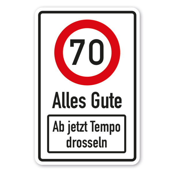 Geburtstagsschild Alles Gute - Ab jetzt Tempo drosseln als Verkehrsschild - Geschwindigkeitsbegrenzung mit Ihrer Zahl und Wunschtext – FUN-G-18