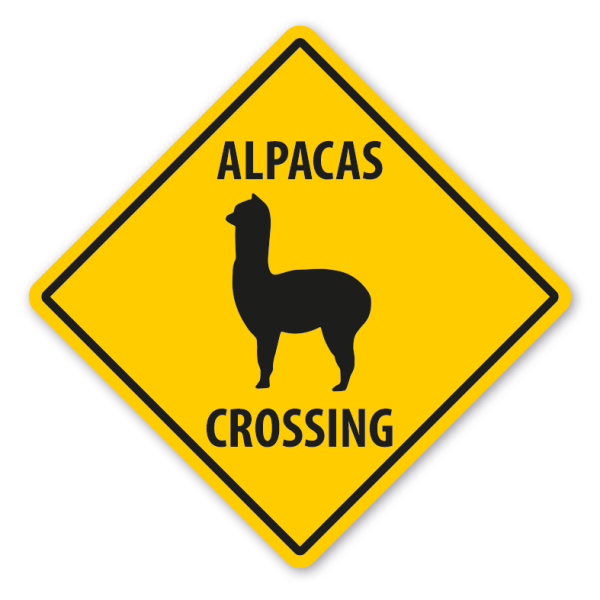 Warnschild Alpacas crossing - mit und ohne Text