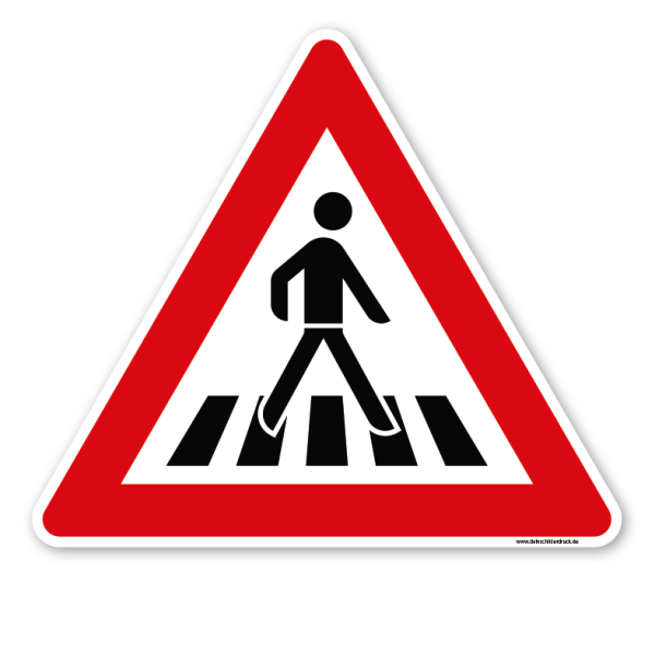 Bodenkleber für Lern- und Bewegungspfade - Achtung Fußgängerüberweg Aufstellung links - Verkehrszeichen VZ-101-21 - BWP-02-11 – Verkehrserziehung