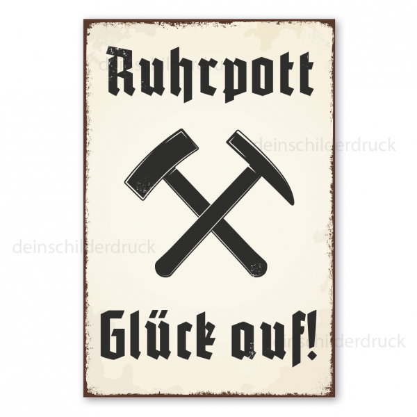 Bergbauschild Ruhrpott Glück auf - mit Logo - in Retro-Ausführung
