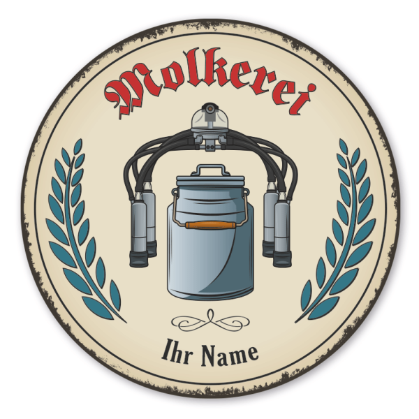 Maibaumschild / Festschild mit Zunftwappen Molkerei - Meierei - mit Zunftnamen, Ihrem Ortsnamen oder Wunschtext - Rundes Wappen