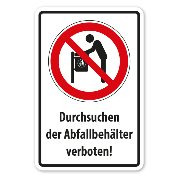 Hinweisschild Durchsuchen der Abfallbehälter verboten