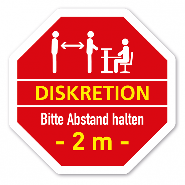 Diskretionshinweis in Stopschildausführung - Diskretion - Bitte halten Sie 2 m Abstand - als Aufkleber, Bodenkleber (rutschsicher) oder Schild